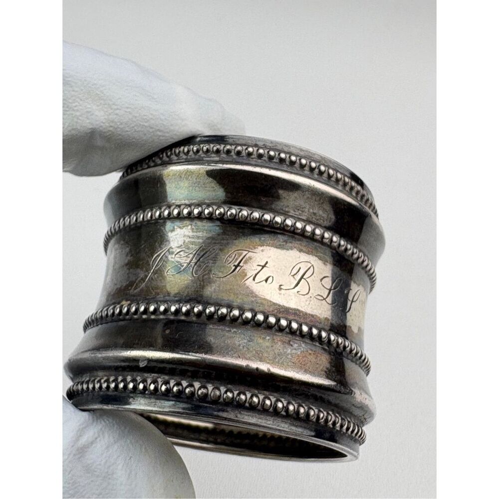 Antique Gorham Sterling Silver Beaded Napkin Ring Pattern 1415 Monogrammed AX268